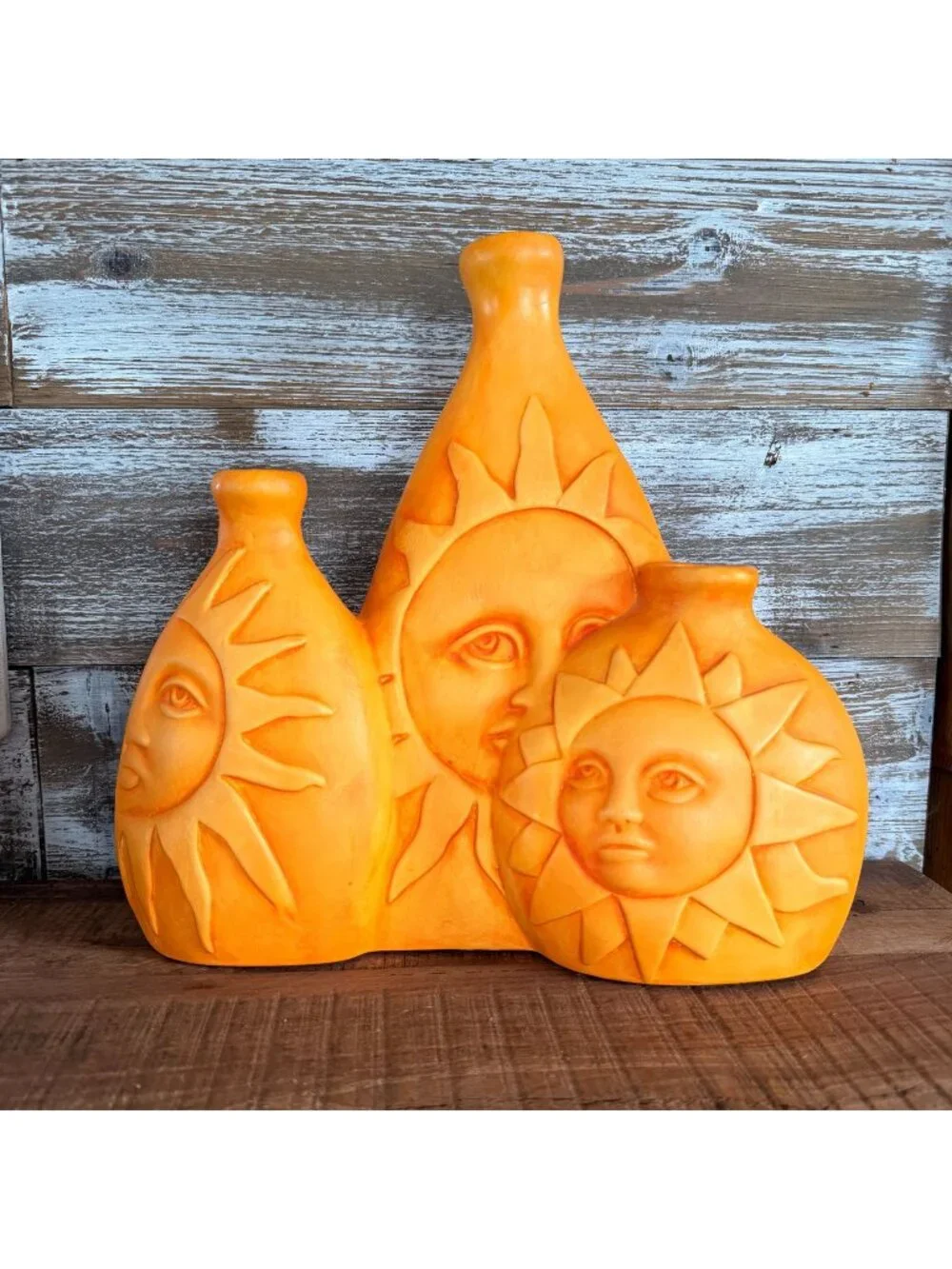 Vintage Mexican Celestial Sun & Moon Face Vase 11